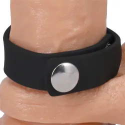 RockSolid by Doc Johnson Cockring ajustable en silicone The Silicone 3 Snap Noir